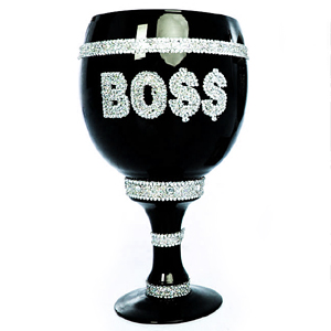 Novelty Black Glass Boss Cup - Click Image to Close